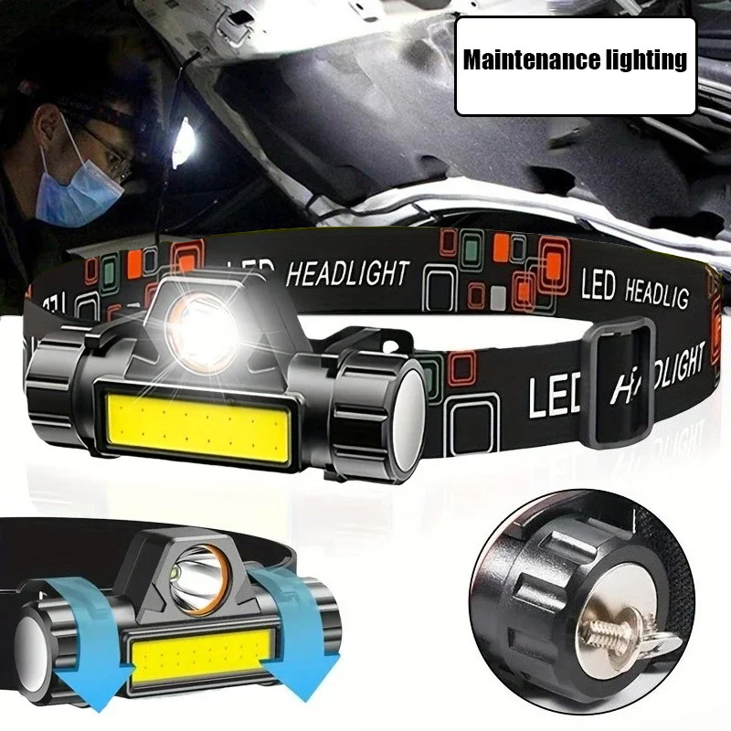 Headlamp Tactical Bright - ไฟฉาย LED สว่างเป็นพิเศษแบบชาร์จไฟได้ ระยะไกล ซูมได้ ไฟฉายคาดศีรษะแบบยุทธวิธี