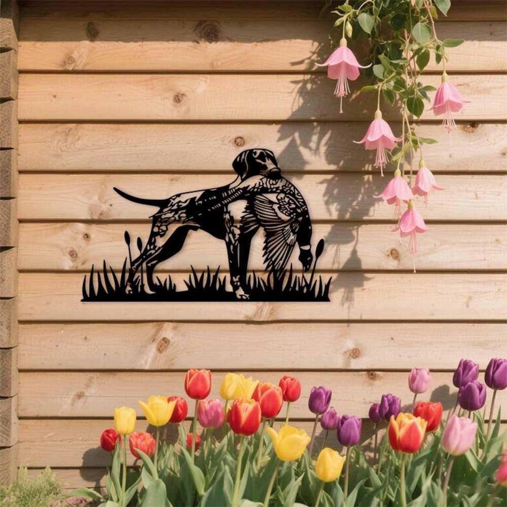 Hunting Outdoor Decor - CIFBUY งานศิลปะติดผนังโลหะ รูปสุนัขล่าสัตว์และนกไก่ฟ้า ตกแต่งเหล็กสำหรับภายในและภายนอกบ้าน สไตล์ฟาร์มเฮาส์ เหมาะสำหรับห้องนั่งเล่น