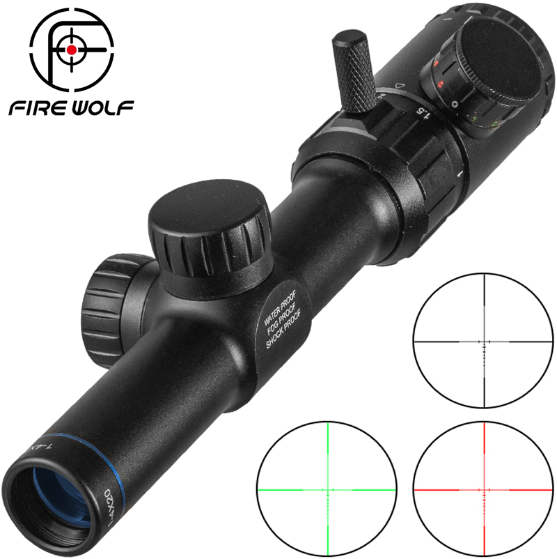 Outdoor Hunting Lab - FIRE WOLF 1-4x20ปืนไรเฟิลขอบเขตสีเขียวแสงสีแดง Riflescope ช่วง Finder