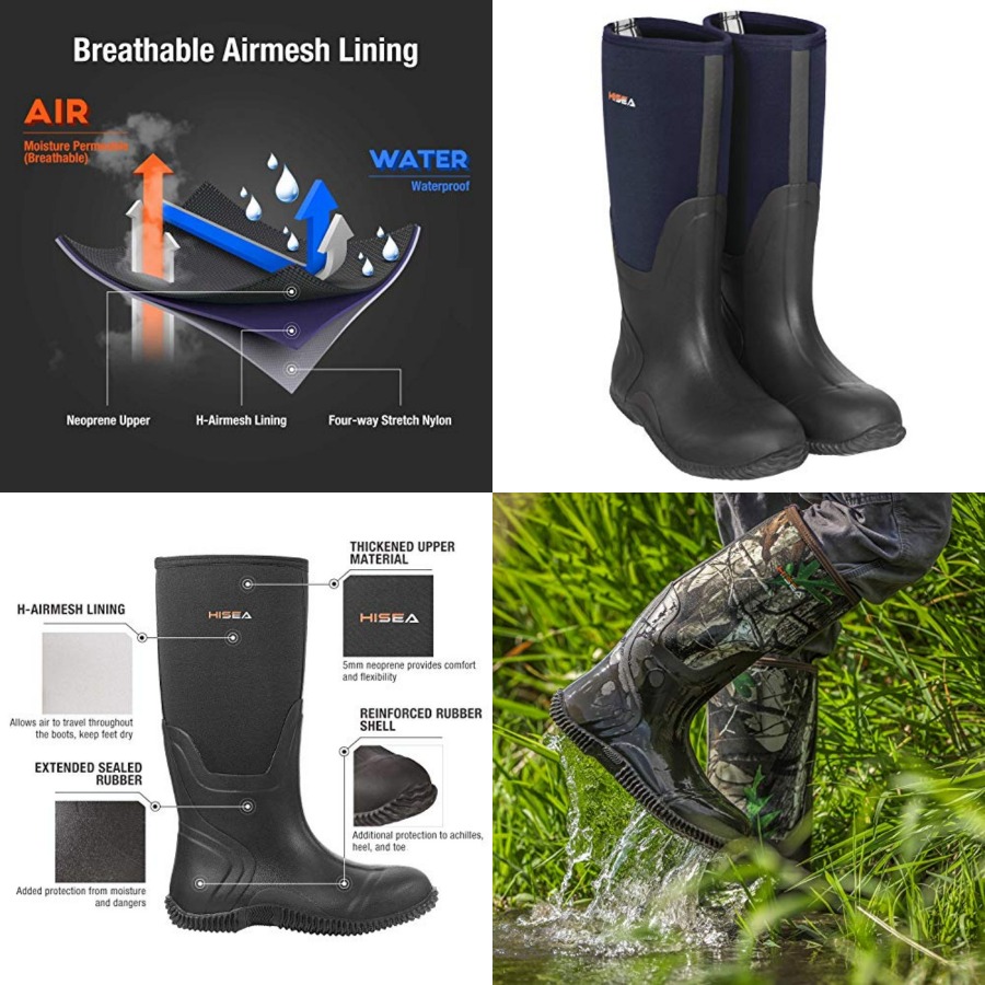 Hunting Outdoor Boots - รองเท้าบูทยางกันน้ำสำหรับผู้ชาย HISEA ทนทาน บุฉนวนกันความร้อน หนา 5