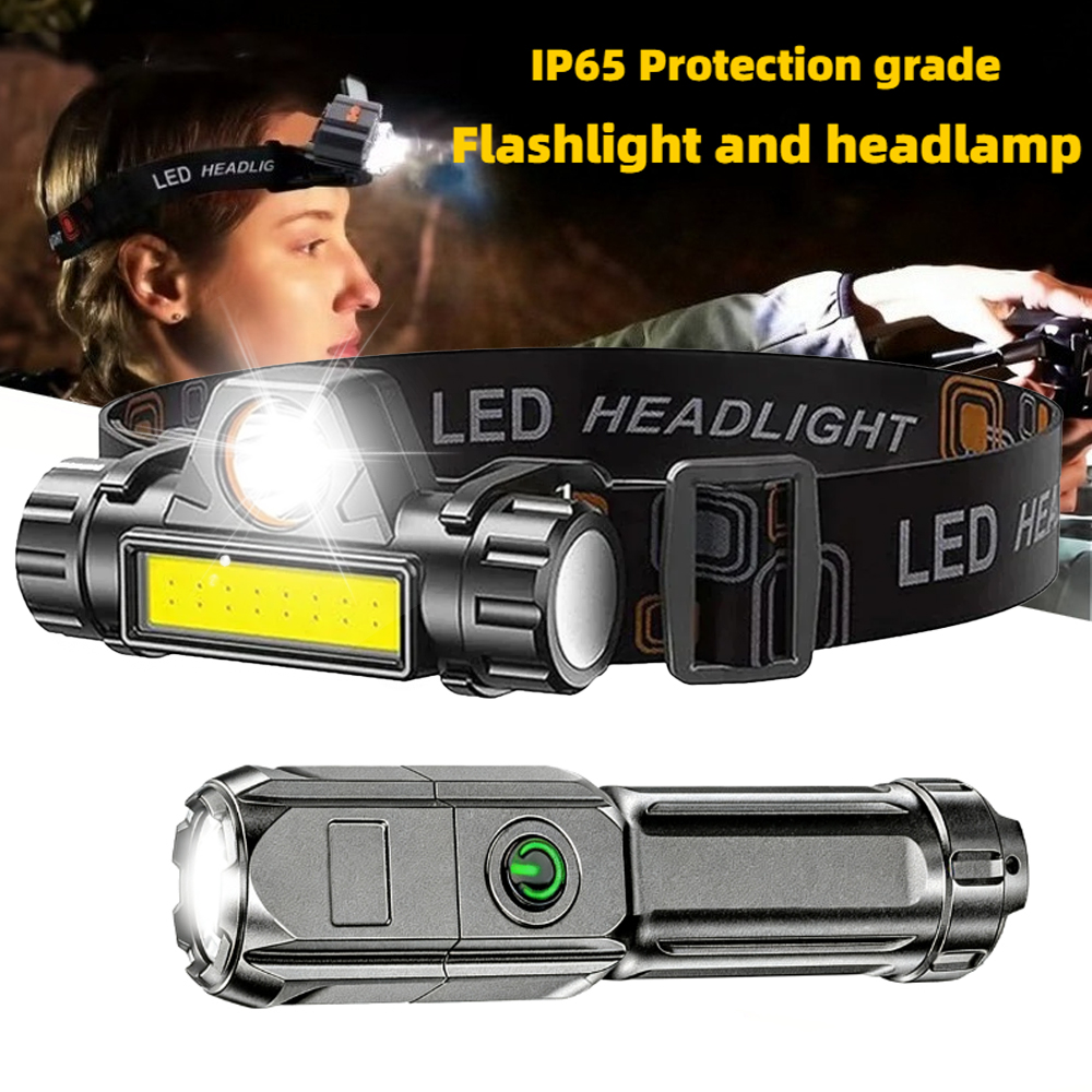 Headlamp Tactical Bright - ไฟฉายซุปเปอร์ไบรท์ USB ชาร์จไฟได้ LED ไฟหน้าแบบยุทธวิธีไฟฉายคาดศีรษะกลางแจ้งกันน้ำแคมป์ปิ้งตกปลาโคมไฟ