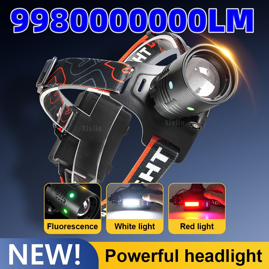 Headlamp Tactical Bright - ไฟฉายคาดศีรษะกำลังสูงรุ่นใหม่ล่าสุด ไฟสว่างพิเศษ ชาร์จซ้ำได้ ซูมได้ ใช้แบตเตอรี่ 18650