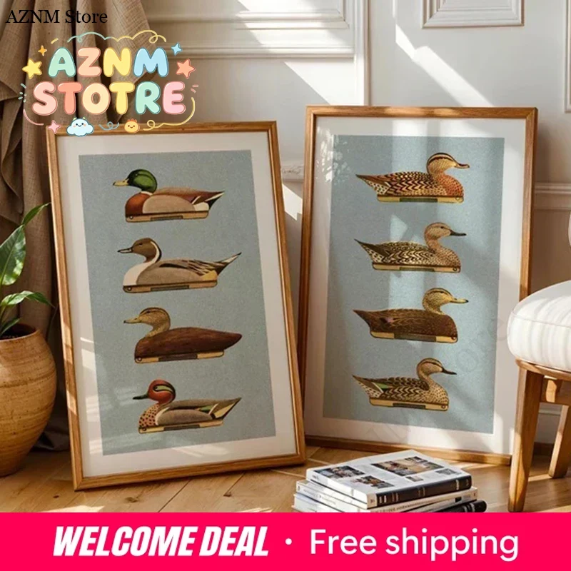 Hunting Outdoor Decor - ภาพพิมพ์เป็ดสไตล์เรโทรสำหรับตกแต่งกลางแจ้ง โปสเตอร์ล่อเป็ด ภาพพิมพ์ติดผนังสำหรับตกแต่งบ้านและสำนักงาน ศิลปะตกแต่งผนังลายธรรมชาติ ของขวัญสำหรับนักล่า